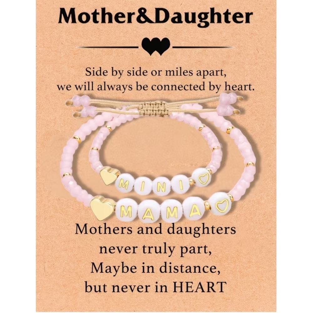 Personalized 'Mama' and 'Mini' Pink Beaded Bracelet Set